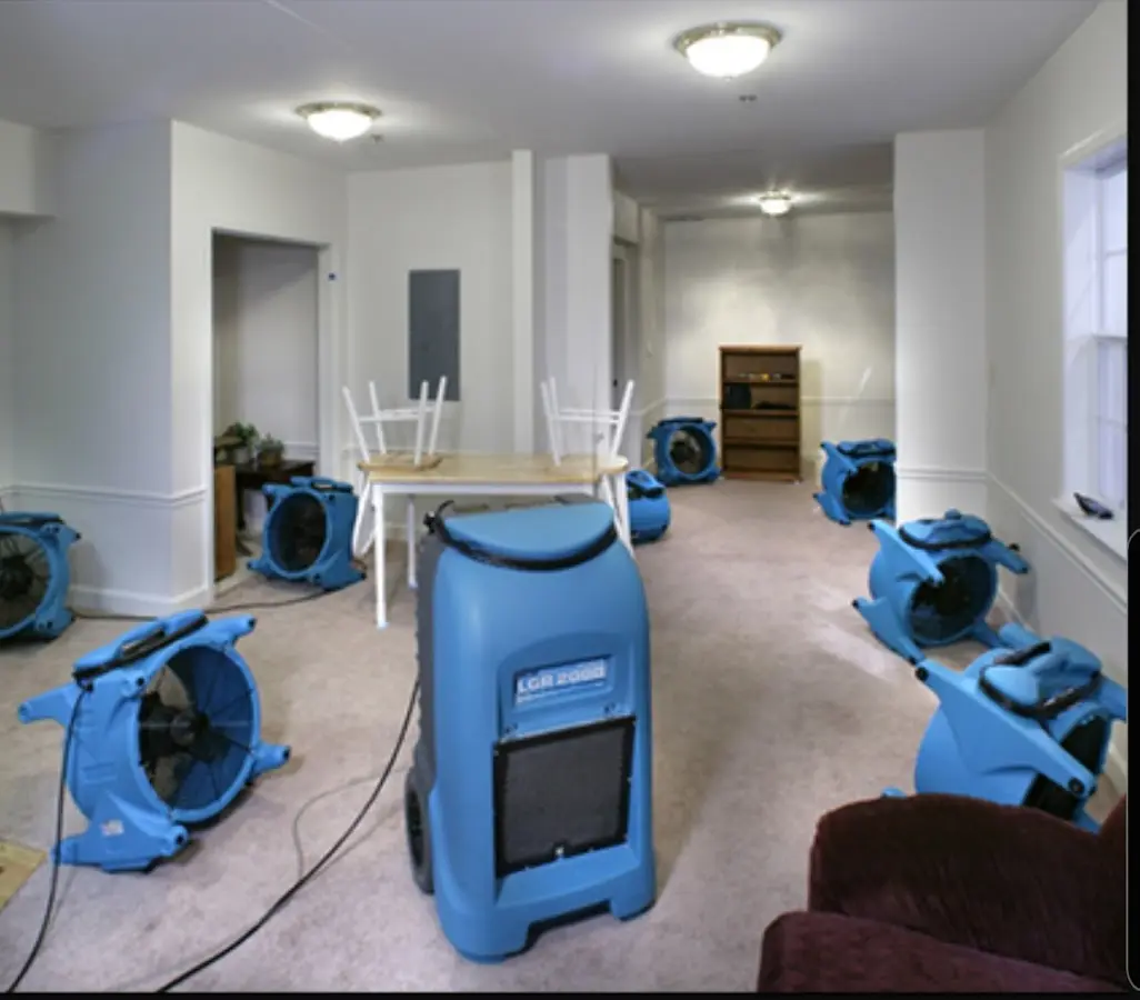 Air movers and dehumidifier setup for Water Extraction & Removal in Milan